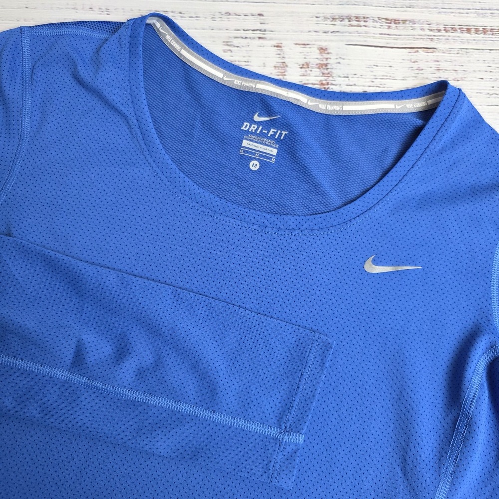 Nike Runnind Dri Fit Shirt Womens Medium Contour Reflective 644707 Royal‎ Blue